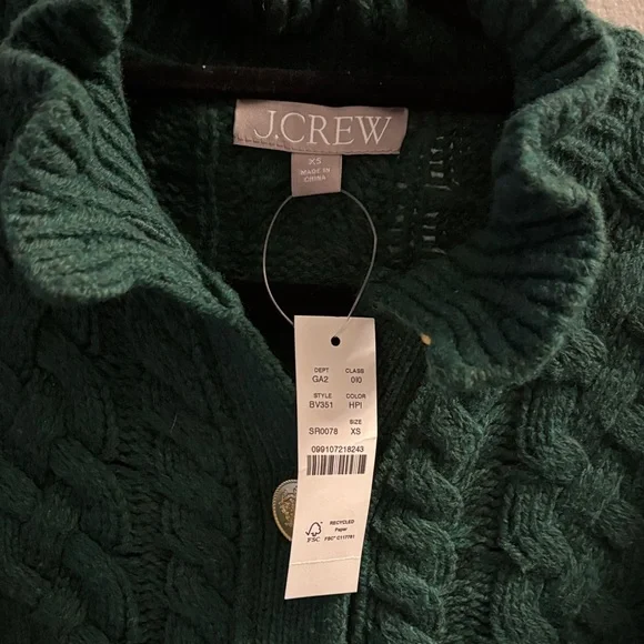 J. Crew Dark Green Cable Knit Cardigan - Picture 2 of 5